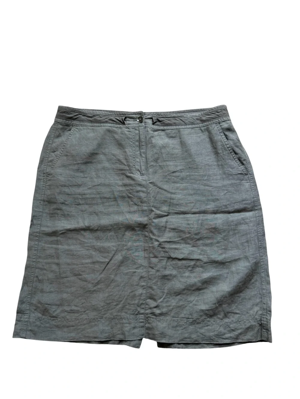 Talbots Pure Irish Linen Skirt Womens 14 Olive A-Line Knee Length Minimalist